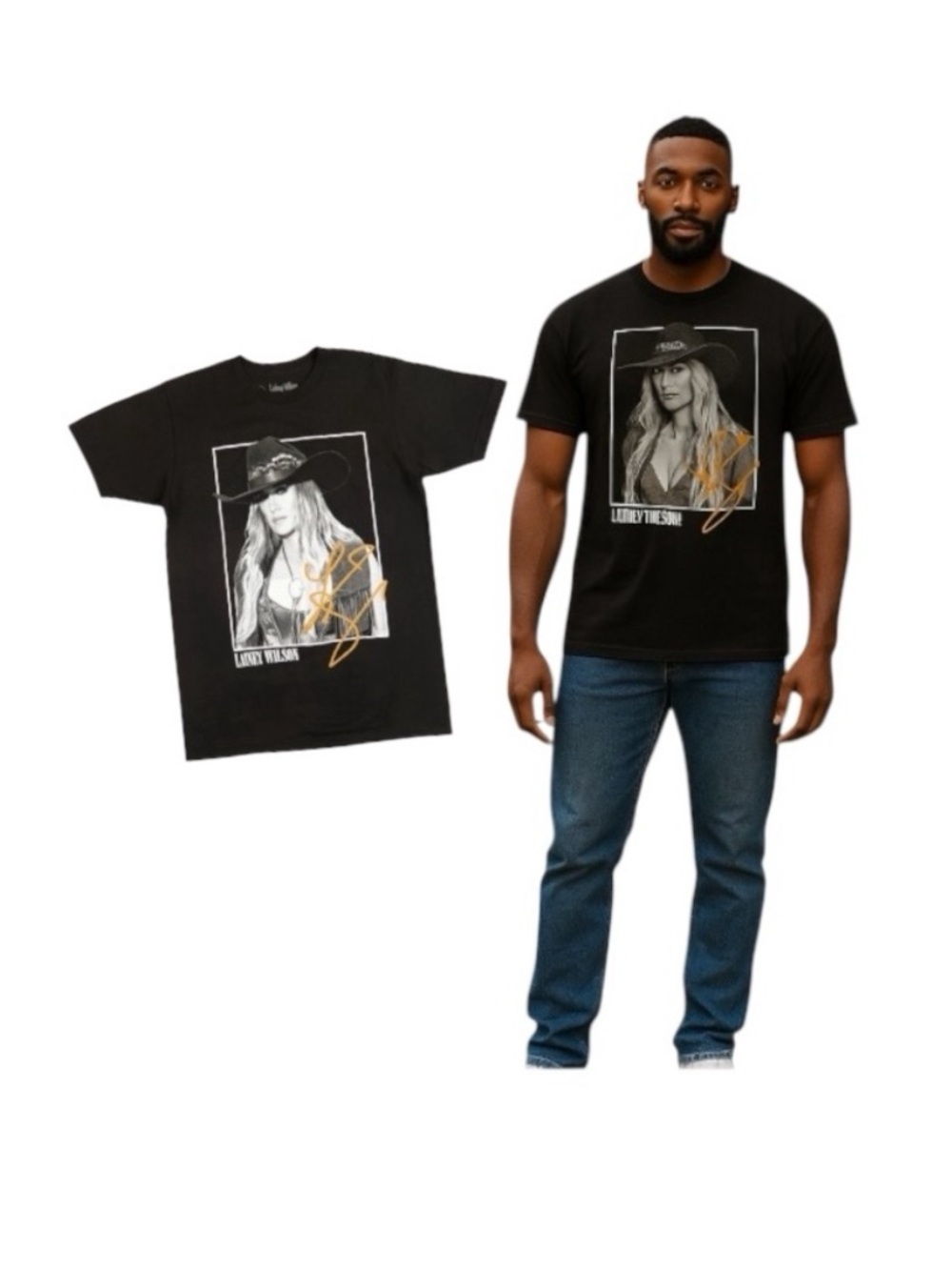Lainey Wilson Black Graphic Tee with Gold Signature